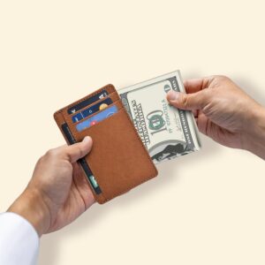 Minimalist Wallet Leather RFID Front Pocket Cognac - Image 2
