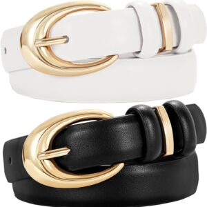 Women Leather Belt 2 Pack Skinny Faux Leather Gold Buckle - Image 10