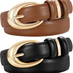 Women Leather Belt 2 Pack Skinny Faux Leather Gold Buckle - Image 11