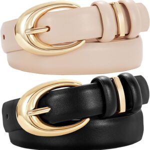 Women Leather Belt 2 Pack Skinny Faux Leather Gold Buckle - Image 12