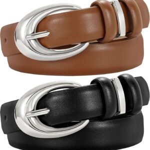 Women Leather Belt 2 Pack Skinny Faux Leather Gold Buckle - Image 13
