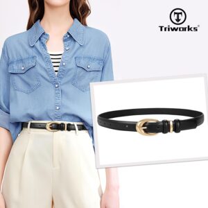 Women Leather Belt 2 Pack Skinny Faux Leather Gold Buckle - Image 2