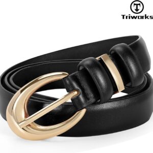 Women Leather Belt 2 Pack Skinny Faux Leather Gold Buckle - Image 3