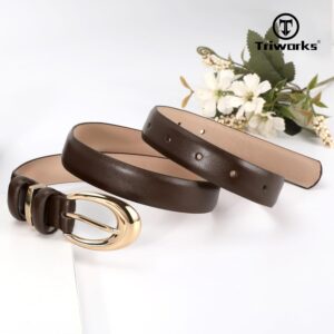 Women Leather Belt 2 Pack Skinny Faux Leather Gold Buckle - Image 4