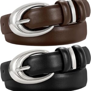 Women Leather Belt 2 Pack Skinny Faux Leather Gold Buckle - Image 7