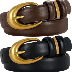 Women Leather Belt 2 Pack Skinny Faux Leather Gold Buckle - Image 8