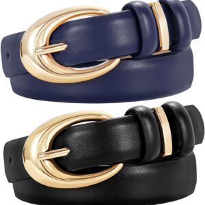 Women Leather Belt 2 Pack Skinny Faux Leather Gold Buckle - Image 9