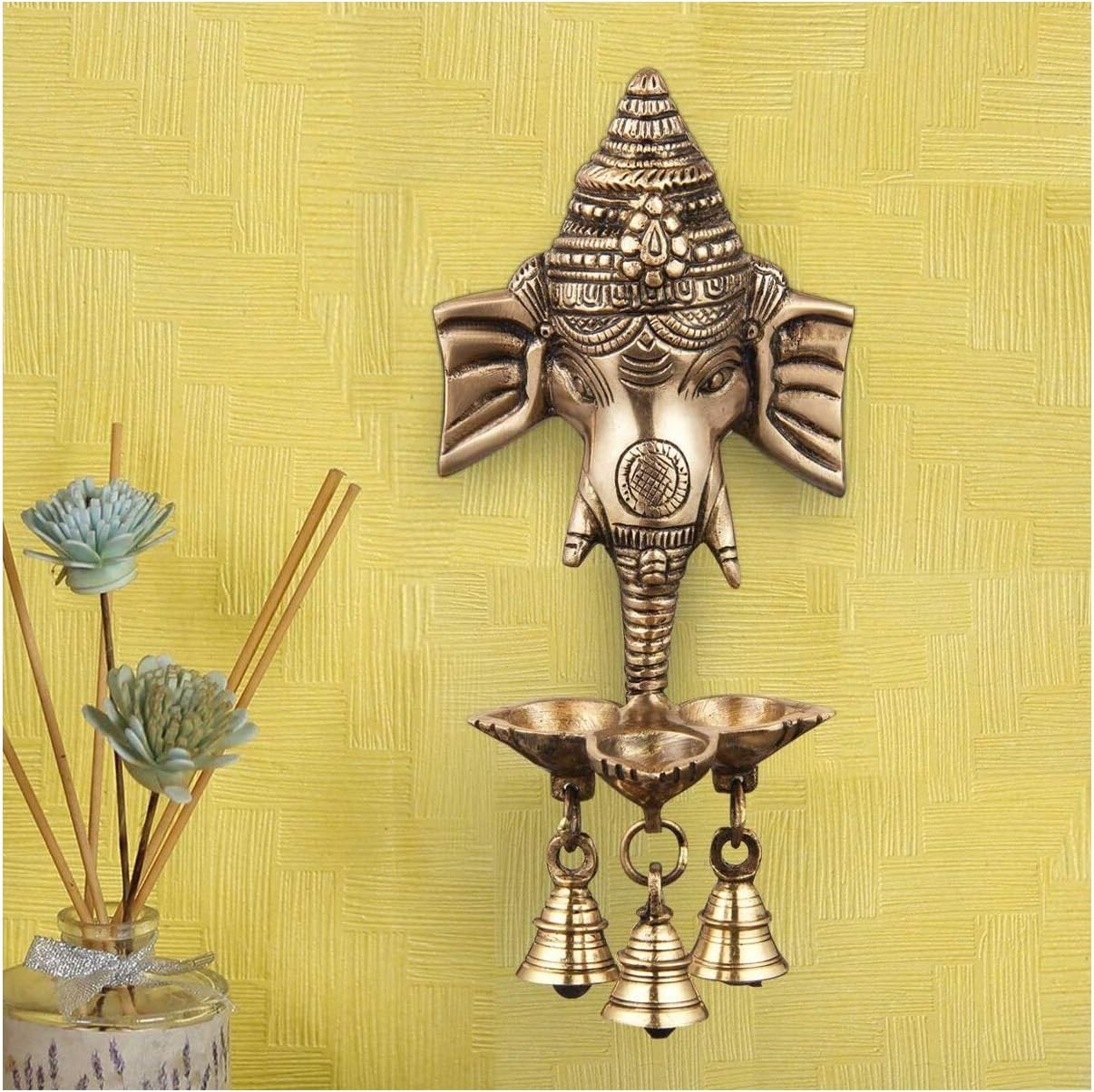Hanging Brass Diya with Ganesha and Temple Bell