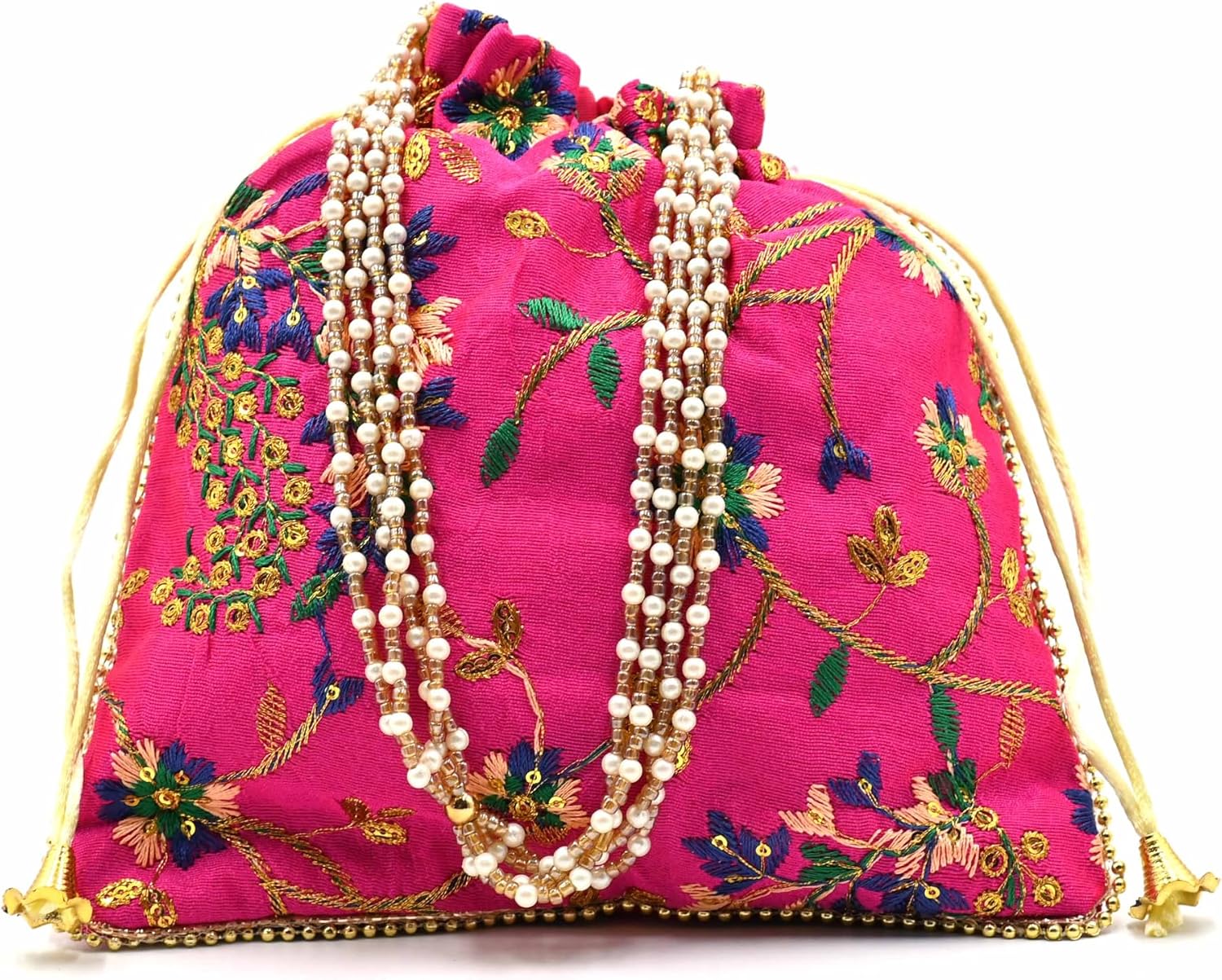 Embroidered Drawstring Clutch, Handmade