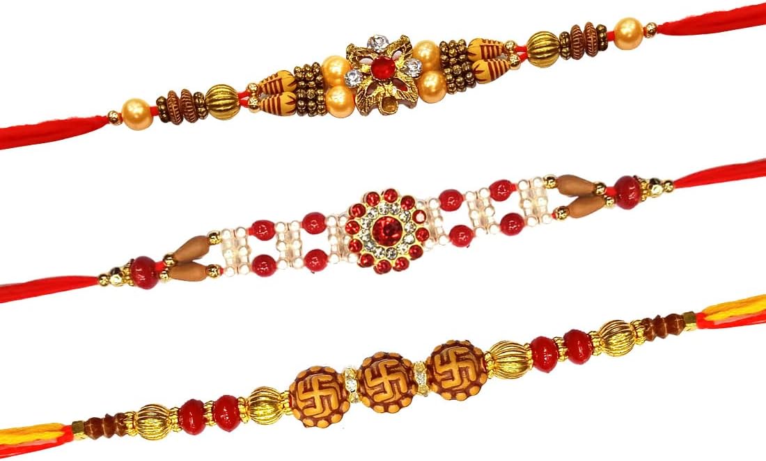 Hand-Tied Thread Rakhis, Set of 3, Classic Design